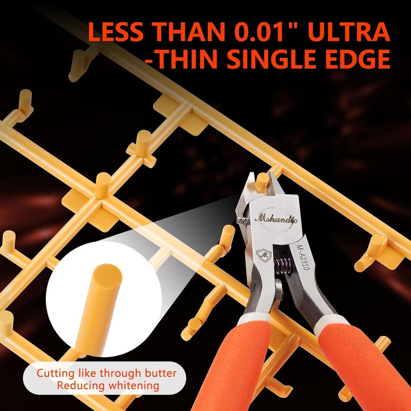 mshandto Model Nippers 4.7" Ultra Thin Single Blade Gundam Nippers, Sprue Cutter Hobby Nippers, Model Kit Nippers for Plastic Gunpla Model Building Gift Box with Protective Cover & Spring - Image 3